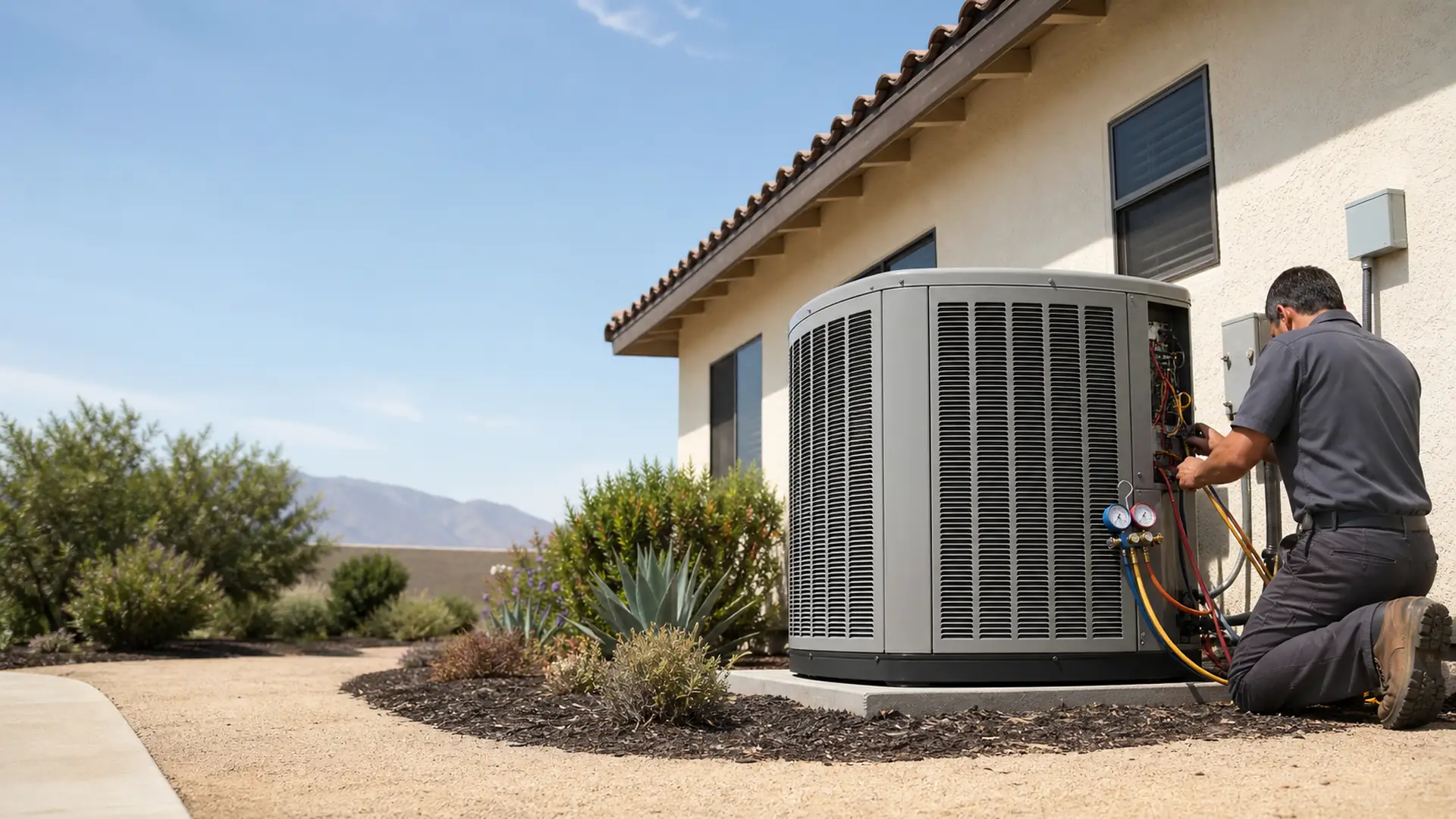 Trane condenser service on a West Covina post-war tract home, Climate Zone 9