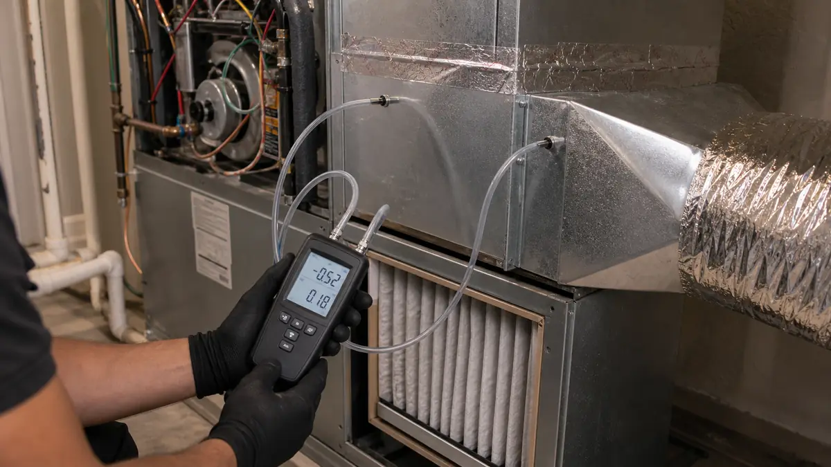 Anemometer reading weak airflow at a supply register in a West Covina home